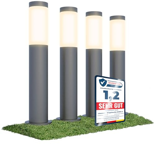 linovum BOSEA-A 4 Stück Wegeleuchten E27 Lampenfassung Outdoor Pollerleuchte - Wegbeleuchtung aus Edelstahl IP44 Höhe 50 cm