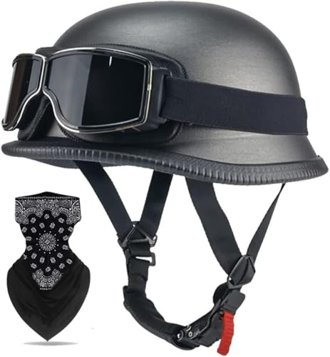 Labzaa Vintage Deutsche Motorrad Halbschalenhelm mit ECE, Retro Half Öffnen Jethelm mit Schutzbrille für Bike Cruiser Chopper Moped Scooter ATV Männer und Frauen Helm E XL