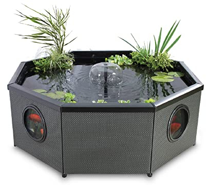 Blagdon Affinity Living Water Feature Teichbecken, große, achteckige Ausführung, mit Inpond 5-in-1-Filterpumpe 3000, UV-Klärer, LED-Strahler, 3 Springbrunnenköpfen, mokkafarbenen Gewebeplatten