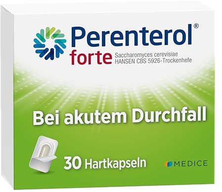 Perenterol forte 250 mg 30 Kapseln - Durchfall Medikament zur Vorbeugung & Behandlung von akutem Durchfall - entzündungshemmend - verhindert übermäßigen Flüssigkeitsverlust