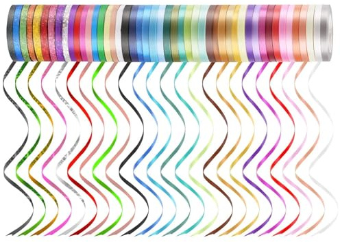 Dooozy 48 Rollen Ringelband Geschenkband Set, 5MM 10M Geschenkbänder für Geburtstag Luftballons Hochzeit Geschenkverpackung Florist Luftballon Schleifen und Saisonale Deko