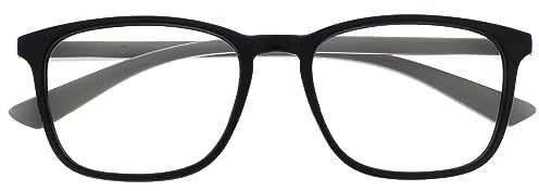 OPULIZE Max Lesebrille - Klassische große rechteckige Fassung - Brille in Mattschwarz mit grauen Bügeln - Herren Damen Unisex - R78-1 - +3,50