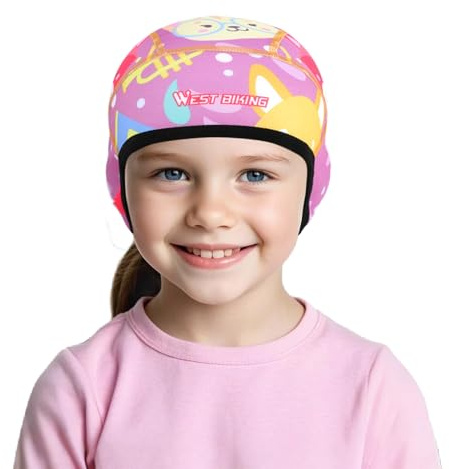 AYPOW Kinder Winter Thermo Fahrrad Mütze Unter Helm Mütze mit Ohrabdeckungen, Winddicht Wintermütze Skifahren Helm-Einsatz Beanie Caps Totenkopfkappen Laufmützen für Jungen Mädchen Outdoor Aktivitäten