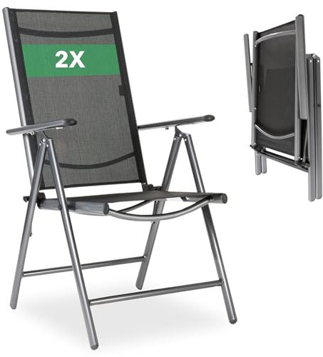 Arebos Gartenstuhl Hochlehner klappbar 2er Set | Balkonstuhl aus Aluminium | 7-Fach verstellbare Rückenlehne bis 150° | Wetterfest & UV-beständig | Bis 120 kg belastbar | Gartenstühle Hochlehner