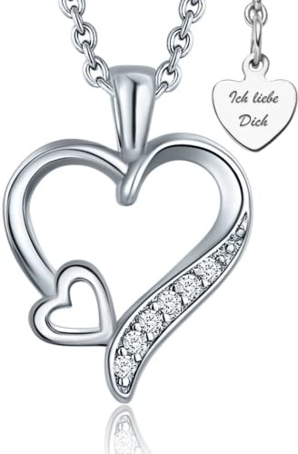 Herzkette Silber 925 / Gold vergoldet Halskette Damen *Ich Liebe Dich* | Kette Silberkette mit Herzanhänger – Geschenke für Frauen Freundin zum Geburtstag Hochzeitstag Jahrestag – Schmuck nickelfrei