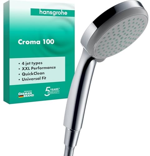 hansgrohe Croma 100 - Duschkopf, Handbrause mit 4 Strahlarten, runde Duschbrause (100 mm), Brausekopf mit Antikalk-Funktion, Chrom, 28535000