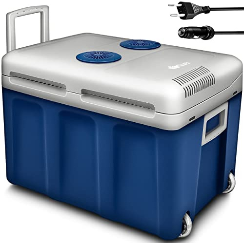 tillvex Kühlbox elektrisch 40L mit Rollen | Mini-Kühlschrank 230 V und 12 V für KFZ Auto Camping | kühlt & wärmt | ECO-Modus (Blau)