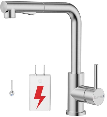 DAYONE Niederdruck Wasserhahn Küche Ausziehbar, Niederdruck Armatur Küche 3 Anschlüsse, 2 Strahlarten 360° Drehbar Spültischarmatur L-Förm, Ausziehbar Küche Mischbatterie für Boiler