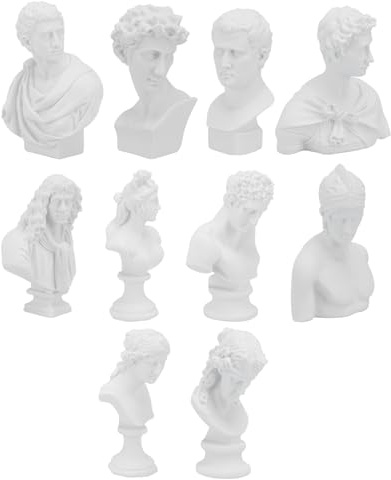 Housoutil Mini-Statuen Aus Gips, 10 Stück Griechische Mythologie Mini-Büstenstatue, Kleine Griechische Gipsbüste Aus Harz Für -Desktop-Dekoration Einrichtung Büro
