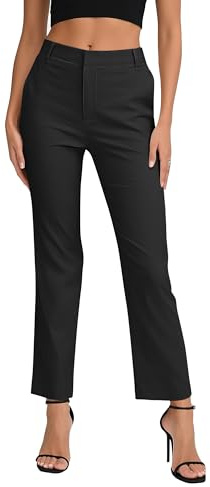 EXCHIC Damen Komfortabel Dehnbar Gerade Bein Freizeit Hosen Hohe Taille Arbeitshose mit Taschen(XL, Schwarz)