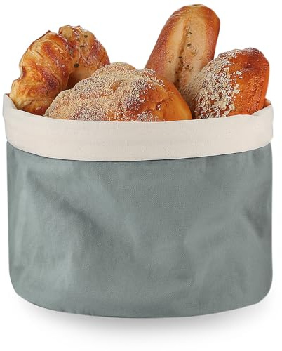 ecooe Brotkorb mit Kordelzug Brotbeutel Ø 25 cm Einfach zu Tragen Brötchenkorb 100% Baumwoll-Brotkorb Grau Brottasche Brotbox Staubdicht