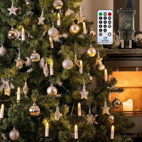 A.bigwhale 50er LED Weihnachtsbaum Lichterketten Innen, Kerzen Lichterkette Weihnachtsbaumkerzen mit Kabel, 8 Modi Christbaumkerzen Elektrisch Weihnachtsbaumbeleuchtung mit Timer, Weihnachtsdeko