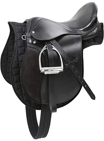 Covalliero Sattelset, Pony, schwarz, 16 Zoll, Kammerweite Sattel 29,5cm, Länge Sattelgurt 95cm, bequem, gute Passform, inkl. Sattel und Satteldecke