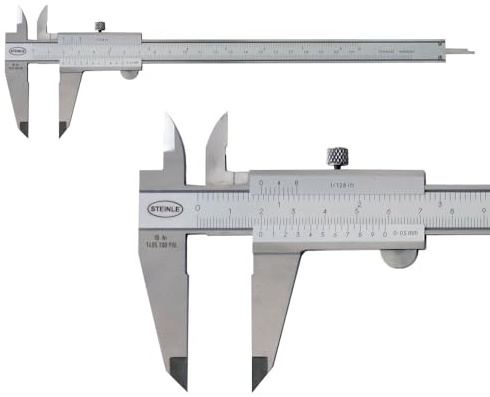 STEINLE 1102 Taschen Messschieber 150 mm mit Feststellschraube, Ablesung: 0,05 mm DIN862 - inkl. Gewindetabelle