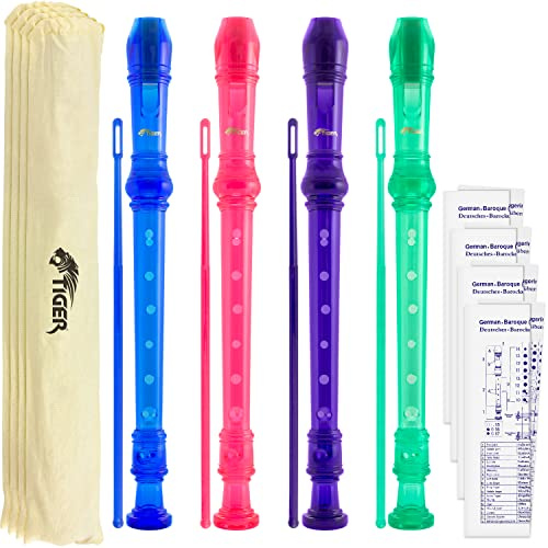TIGER REC7-4 Sopranblockflöten mit Reinigungsstab und Etui, 4 Stück