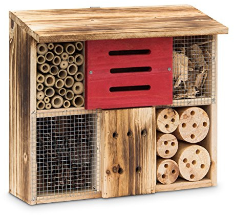 Relaxdays Insektenhotel, HxBxT:29x33x13,5cm, Naturmaterialien, Unterschlupf für Bienen & Käfer, Holz, Flachdach, natur
