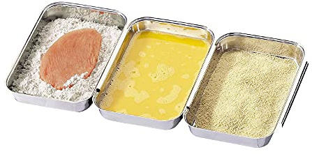 KÜCHENPROFI Panier-Set 3-tlg., rostfreie Edelstahlschalen, 22 x 15 x 3 cm | zum Panieren und Marinieren, nahtlos aneinandergesteckt, spülmaschinenfest, stapelbar, platzsparende Aufbewahrung