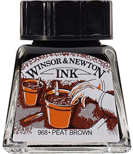 Winsor & Newton 1005469 Drawing Inks - Zeichentusche für Kalligraphen, Illustratoren, Grafikern, Künstler - wasserbeständige Farben, herrvorragender Transparenz, 14ml Flasche - Lehmbraun