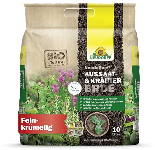 Neudorff NeudoHum AussaatErde und KräuterErde 10L - Bio Anzuchterde für Samen und Kräuter - natürlich torffrei - vegane Erde für Stecklinge und zum Anbau von Chili und Gemüsepflanzen