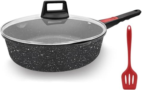 AIKENBBKK Antihaft Pfanne 28cm Bratpfanne mit Deckel 4.3L Beschichtet pfanne mit Abnehmbarer Griff, Geeignet für alle Herdarten, Backofenfest(Schwarz)
