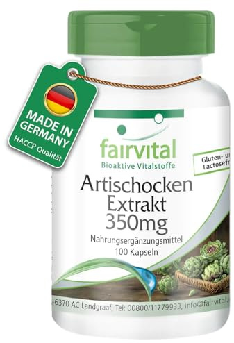 fairvital Artischocken Extrakt 350mg, 100 Kapseln, schluckfreundlich, HOCHDOSIERT mit 2,5% Cynarin, VEGAN