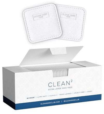 Clean Skin Club Clean² Pads 2.0 [Neu & verbesserte Kanten] fusselfreie, reißfeste Gesichts-Pads, dreilagig, strukturierte & weiche Seite, Bio-Einwegbaumwolle für Make-up-Entfernung