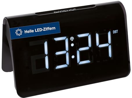 TFA Dostmann Icon Digitaler Funk-Wecker, 60.2543.02, sehr helle LED-Leuchtziffern, Weckalarm, individuelle Snooze-Dauer, schwarz-weiß