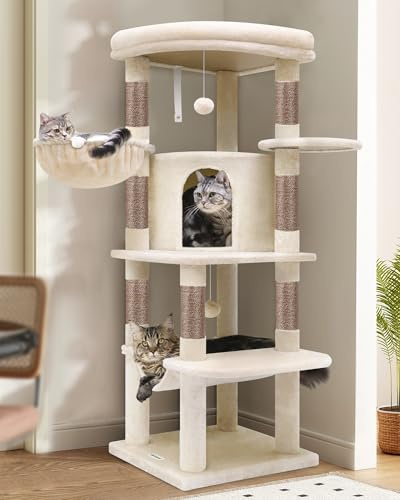 Globlazer C51 Kratzbaum Ecke mit Hängematte Höhle Plattform für 2/3 Katzen | Eckkratzbaum Sehr Stabil mit Mehrere Loungebereich Platz Sparen Katzenbaum für Große Katzen Senioren Kätzchen Innenbereich