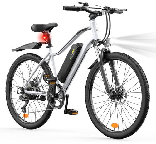 Finbike E Bike 26 Zoll, Elektrofahrrad 36V 10.4Ah Tauschbar Akku, 60KM Schnelllade E-Bike mit 7Gänge & Doppelscheibenbremse, E Mountainbike für Durft, Stadt, Alltagsmobilität, Urlaubsreisen