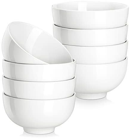 MALACASA, Serie Regular, 8-teilig Porzellan Cremeweiß Müslischalen Set, 300ml Eiscreme-Schale Mini-Suppenschüssel, Snackschale Dessertschale für Miso-Suppe, Dips und Snacks, 11,5x11,5x6,1 cm
