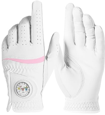 LOVMEAD Damen-Golfhandschuhe aus hochwertigem Leder 1er-Pack mit Ballmarker, Handschuhe mit Allwetter-Griff für Leistung, Atmungsaktiver Anzug für Links und Rechtshänder