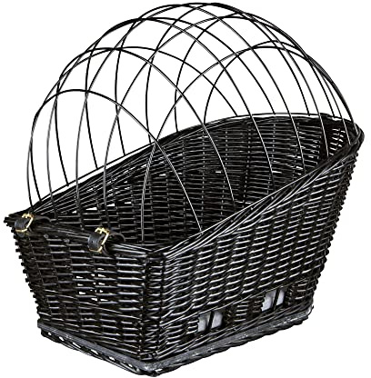 TRIXIE Fahrradkorb Weide für Hunde bis 8 kg 35 × 49 × 55 cm - gewebter Hundefahrradkorb für den Gepäckträger - mit Schutzgitter und weichem Kissen, 13117