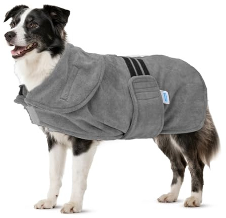 Nobleza Hundebademantel Mikrofaser mit Klettverschluss,Super saugfähig und schnell trocknend,Bademantel für alle Katzen und Hunde,Fünf Größen,Hundehandtuch Weich (L Grau)