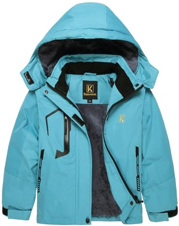 Keevoom Mädchen wasserdichte Skijacke Fleece Schneemantel Winddicht Warm Winter Snowboardjacke mit Abnehmbarer Kapuze, Blau, 6-7