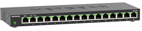 NETGEAR 16-Port Gigabit Ethernet Unmanaged Switch (GS316): Desktop- oder Wandbefestigung, leiser Betrieb
