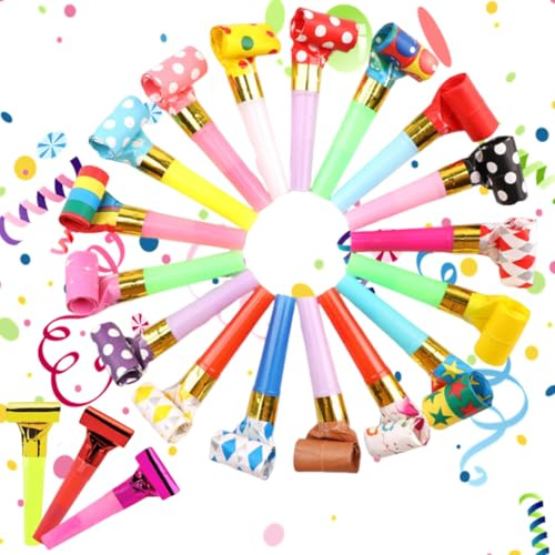 WUSJCOF 20 Stück Lustige Tröten und Luftrüssel für Kindergeburtstag, Party, Fußball, Neujahr, Geburtstag, Graduierung, Weihnachten (Farbig Gemischt)