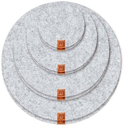 MIQIO® Design Filz Untersetzer rund für Vasen BZW Getränkeuntersetzer - 8er Set - 10 cm/ 15cm / 20 cm / 25cm - Filzuntersetzer in hellgrau für Getränke, Tassen, Bar, Glas - Premium Tischuntersetzer