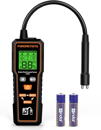POROMETISTO FT01 Professioneller Bremsflüssigkeitstester mit Taschenlampe - Digitaler Feuchtigkeitsdetektor für DOT3/DOT4/DOT5.1 Bremsflüssigkeit, korrosionsbeständige Sonde, LCD-Display & Auto-Off