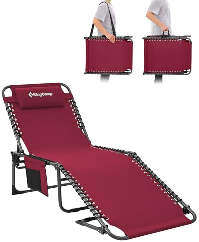 KingCamp Sonnenliege Klappbar 5-Verstellbarer Rückenlehne Gartenliege klappbar Liegestuhl Strandliege Campingliege Klappbett mit Kopfkissen für Strand Garten Terrasse Pool Camping Outdoor Indoor