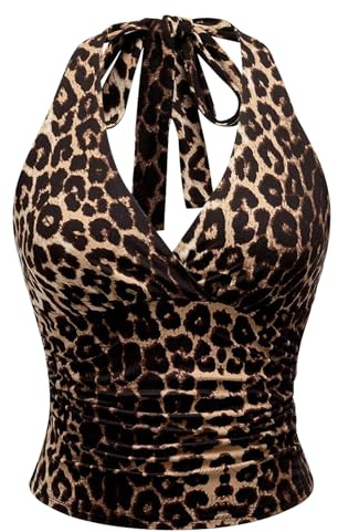 HTTDSLF Damen Tank Top Damen Trägertop mit Leopardmuster Festival Party Y2K Top Sexy Spitzen Oberteile V Ausschnitt