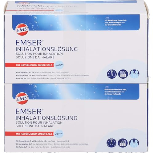 Emser Inhalationslösung isoton mit Emser Salz für Bronchien, 120 x 5 ml | Vorratspackung, einzeln dosiert, gebrauchsfertig, Reinigt & befeuchtet die Atemwege und Bronchien