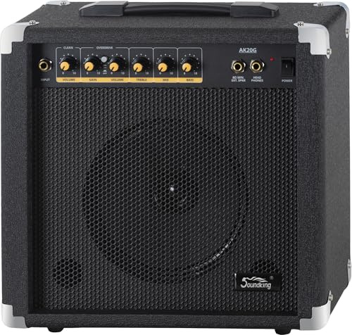 Soundking AK20-G Gitarrenverstärker 60 Watt - 3-Band Equalizer - 8 Speaker mit 2 Kanälen - Kopfhörerausgang & Lautsprecheranschluss - Idealer Amp für Einsteiger mit Extra robusten Schutzecken