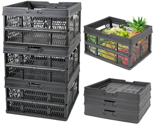 ENOVI EasyFold Klappbox, Klappboxen Faltbar Stabil, Klappkiste, Klappkorb, 27L, 3er Pack