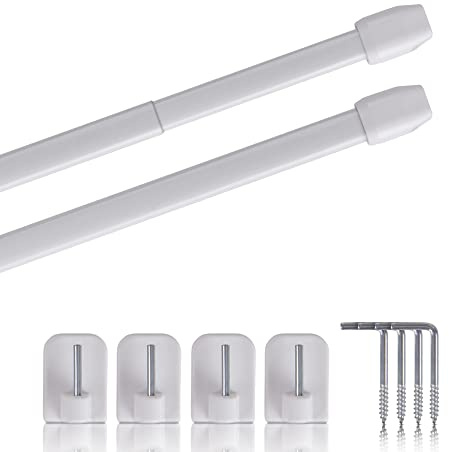 Vitragestangen 2er Pack ausziehbar, 2 Gardinenstangen mit Selbstklebehaken - Befestigung ohne Bohren - (Farbe: weiß, Größe: 80-120cm)
