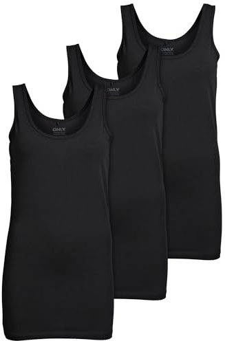 ONLY 3er Pack Damen Basic Tops Tank Top schwarz lang 15201465 (L, Schwarz (Black))