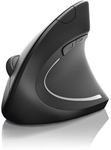 CSL Optische Wireless kabellos Funk Maus, Bluetooth + 2,4 Ghz Funk - vertikale Ausführung, Ergonomisches Design, Vorbeugung gegen Mausarm Tennisarm, Besonders armschonend, 5 Tasten schwarz
