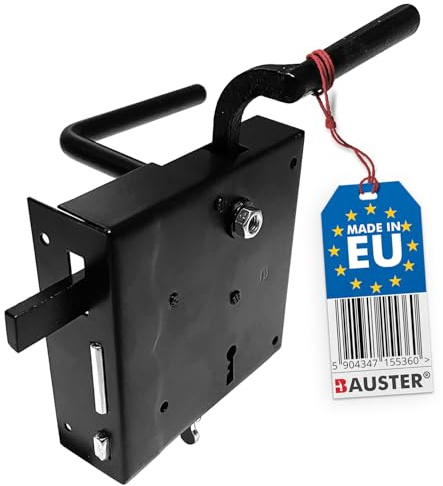 BAUSTER® Kastenschloss Schwarz Links/Rechts – Pulverbeschichtetes Aufschraubschloss aus Stahl – Rostfrei & Robust – Stumpfdrücker-Länderschloss mit Griff (RECHTS)