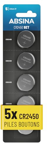 ABSINA CR2450 Knopfzelle 5er Pack für Blitzerwarner UVM - CR 2450 3V Knopfzellen auslaufsicher & Lange Haltbarkeit - CR 2450 Batterien, Knopfzellen CR2450, Batterie 2450, 2450 Batterie, CR2450 3V