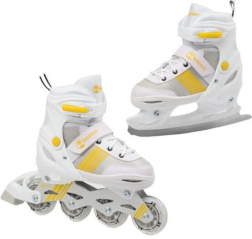 MADIVO Duo Set 2in1 Inliner/Schlittschuhe VERSTELLBAR | für Kinder und Jugendliche | Damen Herren Inline-Skates umbaubar zu Eislaufschuhe | Größen: 34-37, 38-41