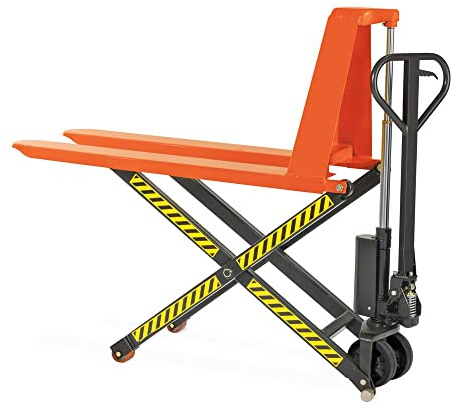 BASIC Scherenhubwagen PTM | 1.000 kg Tragkraft | 85-800 mm Hubbereich | 1.150 mm Gabellänge | Lenkrad/Gabelrolle aus robustem Polyurethan | Einfachrollen | 2-Zylinder-Teleskop-Hydraulik